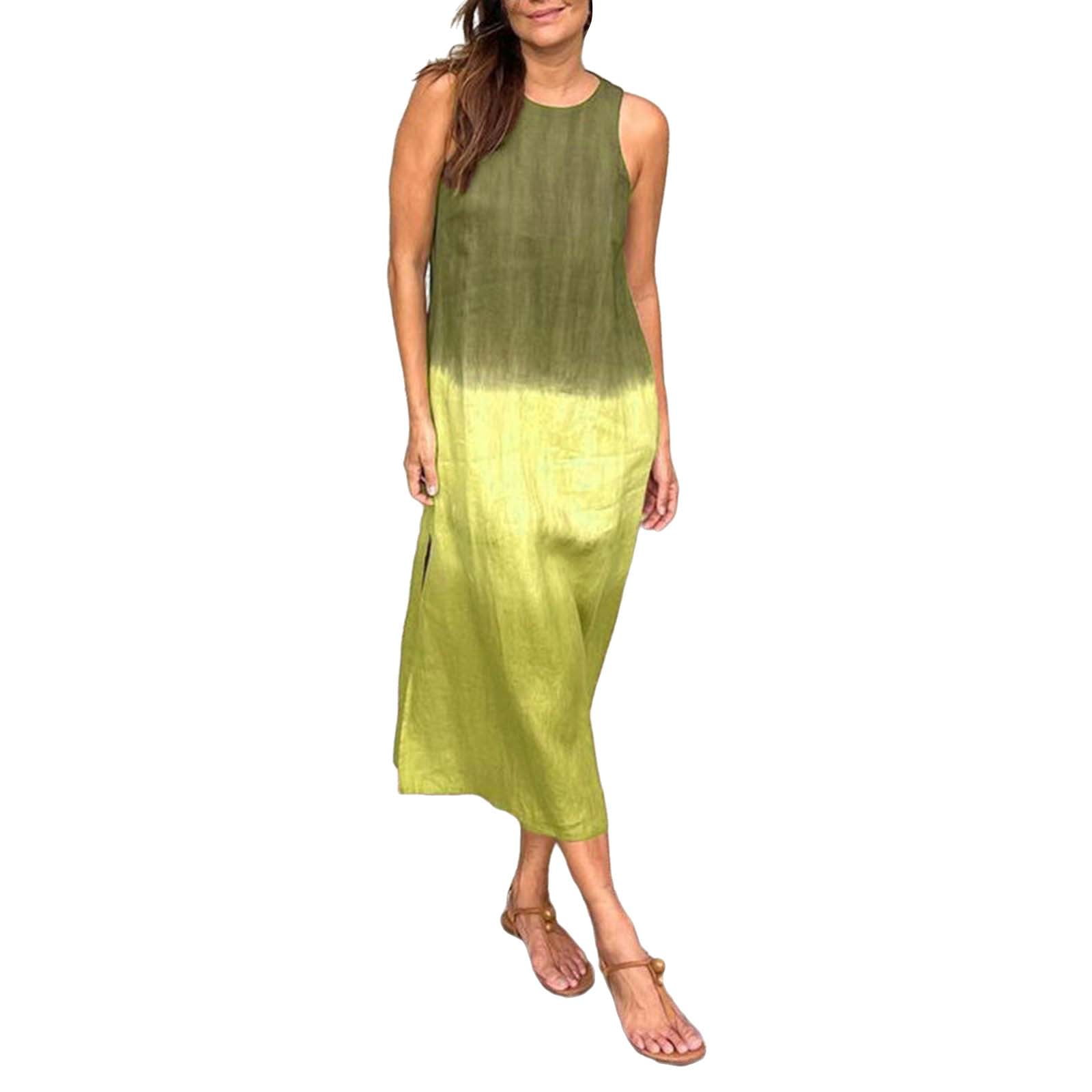 knee length dresses for ladies Sweet Ice Dye Linen Dress with Thin Straps – vacationwardrobe.com main image 1