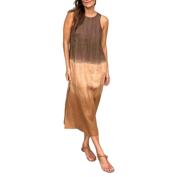 WTXUE Cotton Linen Sleeveless Slit Gradient Tie Dye Long Dress Relaxed Fit Dresses (Women's) Size 8