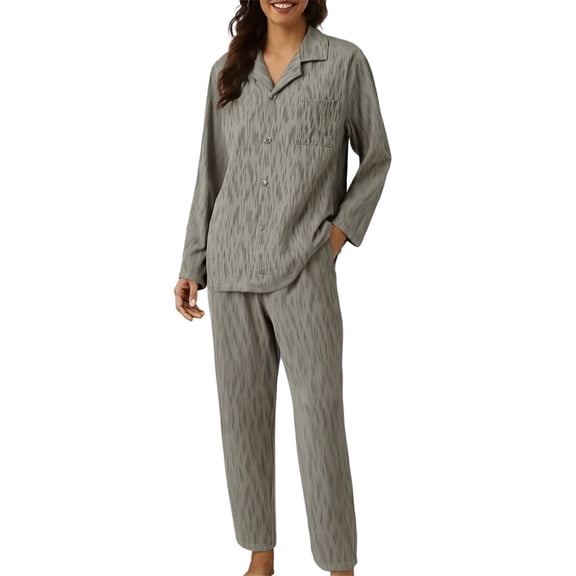 WTXUE Cotton Plus Size Pajama Set for Women Plaid Long Sleeve Shirts Lounge Pants Checkered Striped Sleepwear Loose Fitting Loungwear Sets Home Clothing Navy L