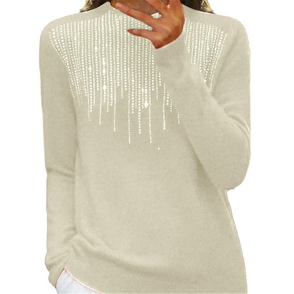 WTXUE Cotton Semi Turtleneck Sweater Long Sleeve Sequins Pullover With A Base Shirt Autumn Winter Warm Sweater Relaxed Fit Sweaters (Women's) Size 10