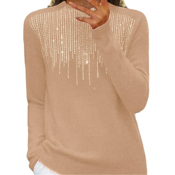 WTXUE Cotton Semi Turtleneck Sweater Long Sleeve Sequins Pullover With A Base Shirt Autumn Winter Warm Sweater Relaxed Fit Sweaters (Women's) Size 10