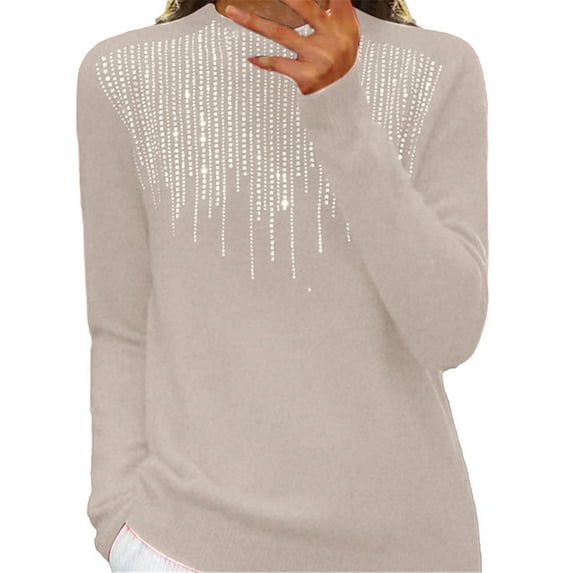 WTXUE Cotton Semi Turtleneck Sweater Long Sleeve Sequins Pullover With A Base Shirt Autumn Winter Warm Sweater Relaxed Fit Sweaters (Women's)