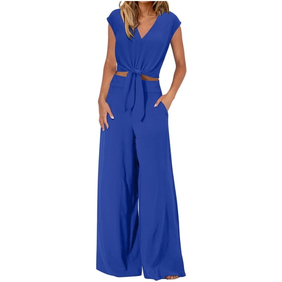 WTXUE Cotton Solid Color Able Casual Strapless Sleeveless Pants Set Relaxed Fit Pant Suits (Women's) Size 8