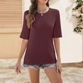 thumbnail image 1 of WTXUE Cotton Tops Basic Tees Casual 3/4 Sleeve T-Shirts Round Neck Tunic Tops Basic Tees Loose Fit Blouses Solid Color Pullover Fitted T Shirts Fashion Blouses Womens Loose Tops Wine Xxl, 1 of 5