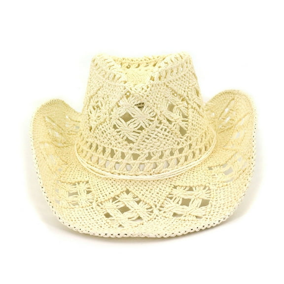WTXUE Cowboy Hat Straw Hat Fashion Lady Foldable Casual Cap Wide Sun Straw Hat for Women And Men Wide Brim Hat Western Hat Sun Hat Beige One Size