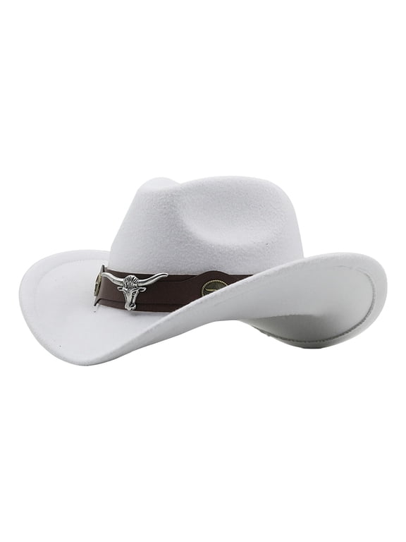 Cowboy Hat Western Hat Men Hat Women's Woven Classic Cattleman Hat Winter Outdoor Cowboy Baseball Caps Wide Brim Hat Belt Buckle Sun Hat White M