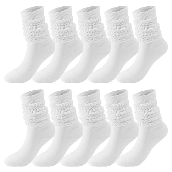 WTXUE Slouchy Socks, 5 Pairs Soild Color Socks Women Thigh High Boot Socks Soft Scrunch Socks, 5# White
