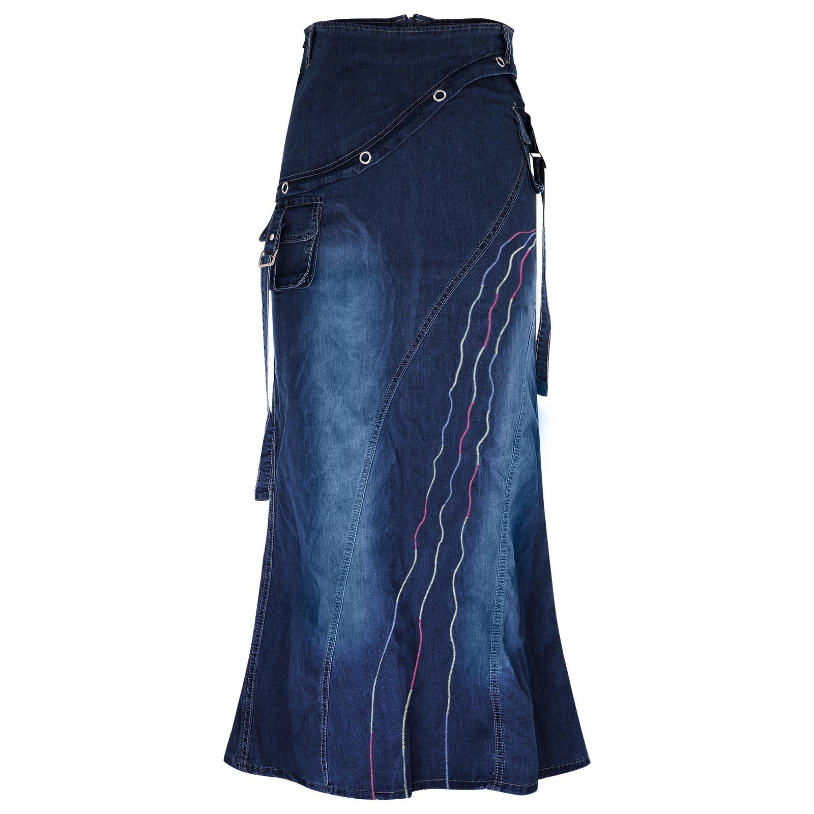 WTXUE Denim Skirt Zipper Long Skirt with Pockets Denim Dress Women s Women s Dress Blue Jean Skirts for Women Dark Blue XL