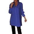 thumbnail image 1 of WTXUE Dress Shirts Long Sleeve, Notch Neck Shirts for WomenButton Down Dress Shirt Collared Blouse Tunics Cotton Solid, Linen Shirts | Workwear for Women'S Plus Blue S, 1 of 4