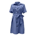 thumbnail image 1 of WTXUE Dresses, A-Line Short Sleeve Mid-Length V-Neck, Women'S Mid-Length Multi-Button A Skirt Solid Women, Blue Size XL, 1 of 5