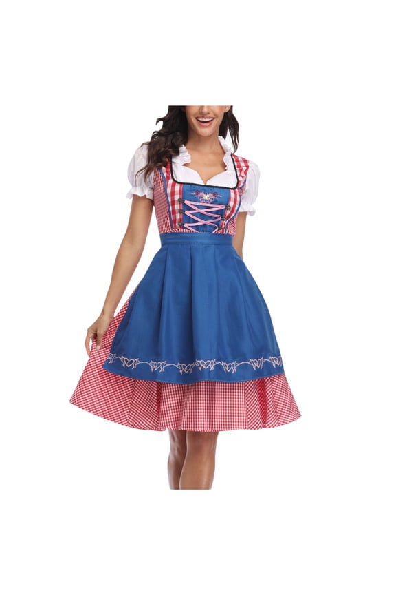 Dresses, Apron Short Sleeve Two Piece Skirt Sets Crew Neck, Women Dress Body Sculpting Stage Garment Costume Solid A-Line Vestidos Mid-Length Women, Blue Size L(US:6)