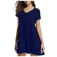 thumbnail image 1 of WTXUE Dresses, Shift Short Sleeve Vestidos Casuales Para Mujer V-Neck, Sleeve Short Ruffle Casual V Swing Loose Dress Solid Mid-Length Women, Blue Size XXL, 1 of 5