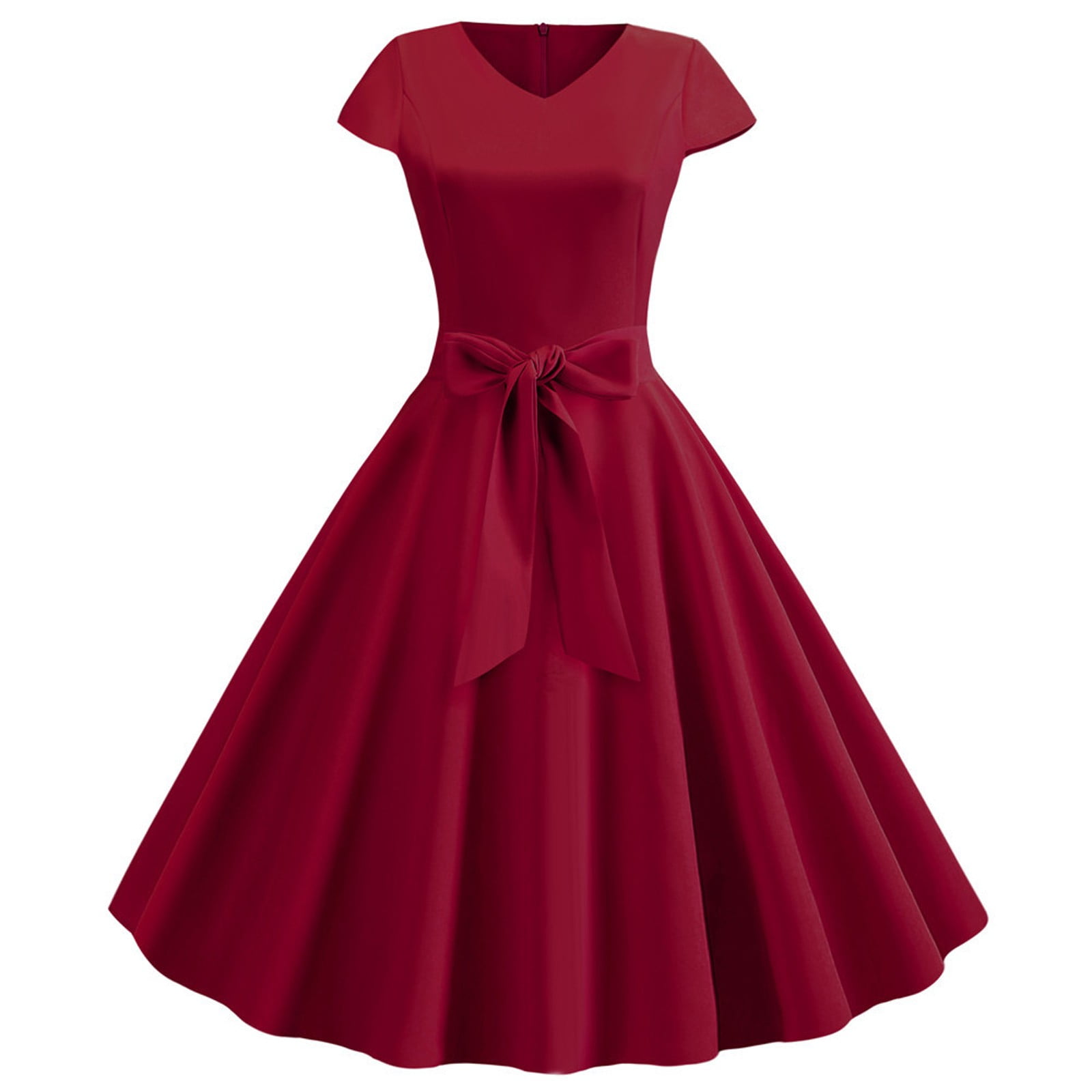 WTXUE Dresses for Women 2024, Retro V-Neck Short Sleeve Solid Color ...