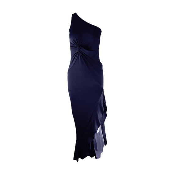 WTXUE Dresses for Women 2024, Women's Formal Long Ruffled Slit Floor Length Dress Evening Gown, Navy Blue Dress for Women, Navy L