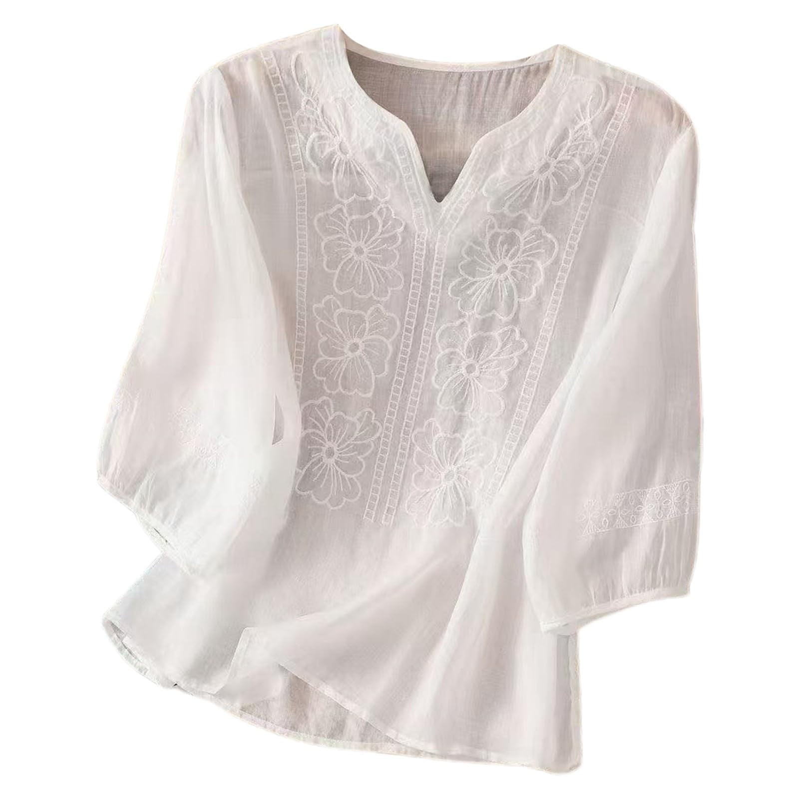 WTXUE Embroidered Cotton Linen Shirts Summer Boho Peasant Gauze Blouses — free download