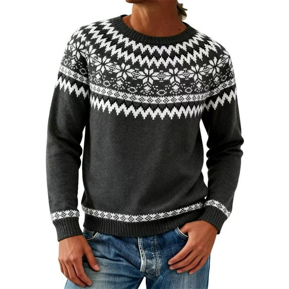 WTXUE Fair Isle Sweater for Women Oversized Long Sleeve Crew Neck Pullover Tops Cute Fall Warm Outerwear Vintage Cozy Chunky Knit Sweaters for Cold Cold Weather Plus Sized Blouses Black M