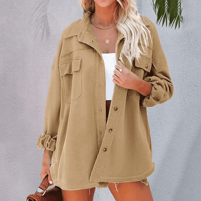 Ladies khaki shirt jacket online