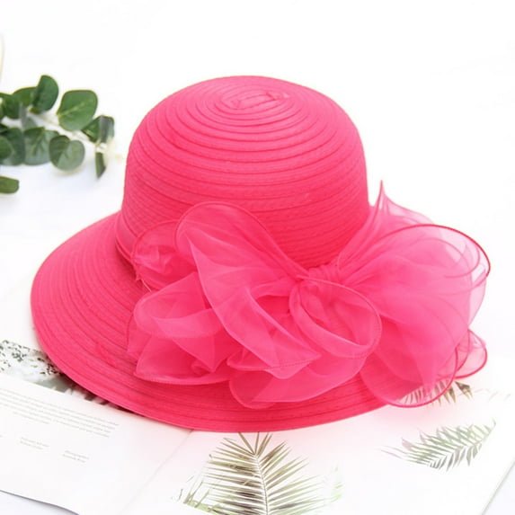WTXUE Fascinators Hat Mesh Hat Women's Church Derby Dress Fascinator Bridal Cap British Tea Party Wedding Hat Sun Hats for Women Uv Protection Wide Brim Sun Hat Summer Hats for Women Hot Pink One Size