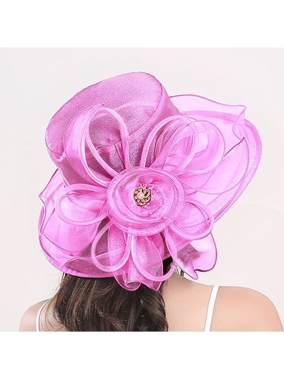 Fascinators Hat Mesh Hat Women's Floral Mesh Hat Sunshade Beach Hat Sun Block Hat Party Hat Wide Brim Sun Hat Beach Hat Pink One Size