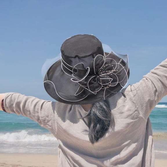 WTXUE Fascinators Hat Mesh Hat Womens Summer Dress Hat Wide Flower Bridal Shower Hat Sun Hats Beach Hat Party Hat Wide Brim Hat Beach Hat Black One Size