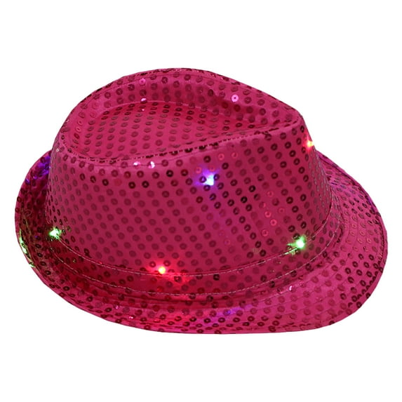 WTXUE Fedora Hat Panama Hat Led Sequin Glow Jazz Hat Performance Props Flash Cowboy Hat Wide Brim Hat Cowboy Hat Outdoor Hat Hot Pink One Size