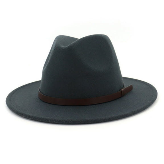 WTXUE Fedora Hat Wide Brim Hat Hat with Belt Men Women Unisex Festival Spring Winter Wedding Prom Hat Flat Cap Cooling Hat Outdoor Hat Dark Grey One Size