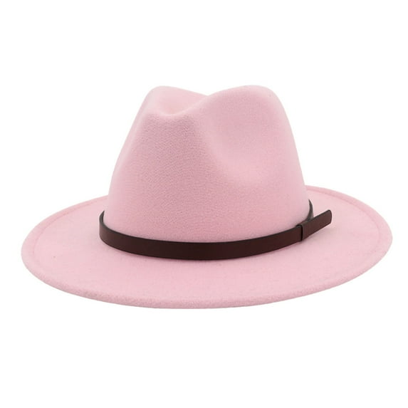 WTXUE Fedora Hat Wide Brim Hat Hat with Belt Men Women Unisex Festival Spring Winter Wedding Prom Hat Flat Cap Cooling Hat Outdoor Hat Pink One Size