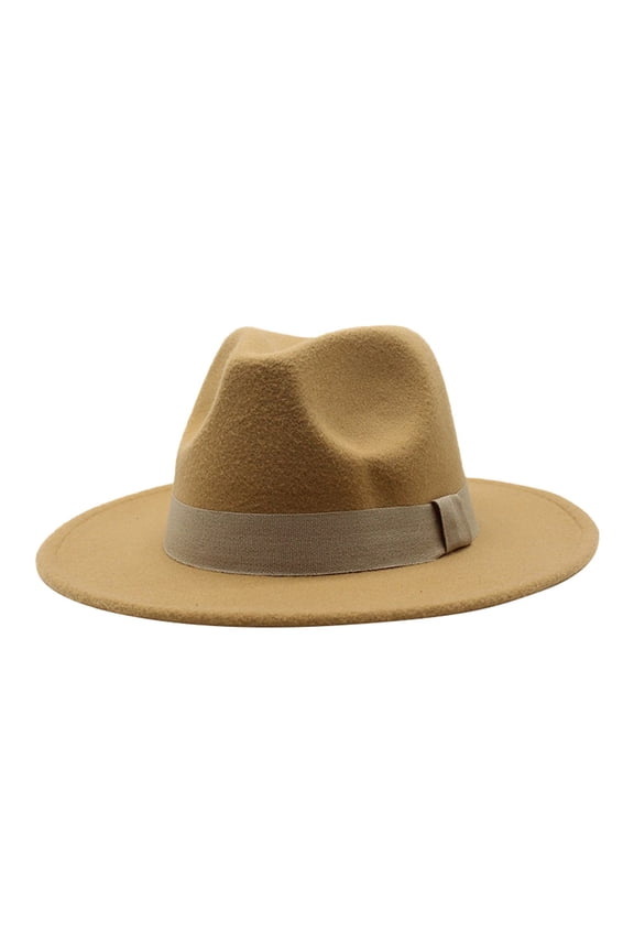 Fedora Hat Wide Brim Hat Men's And Women's Solid Ribbon Bucket Hat Jazz British Hat Western Hat Belt Buckle Hat Outdoor Hat Khaki M