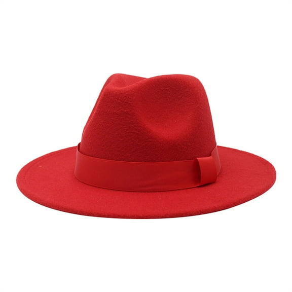 WTXUE Fedora Hat Wide Brim Hat Men's And Women's Solid Ribbon Bucket Hat Jazz British Hat Western Hat Belt Buckle Hat Outdoor Hat Red M