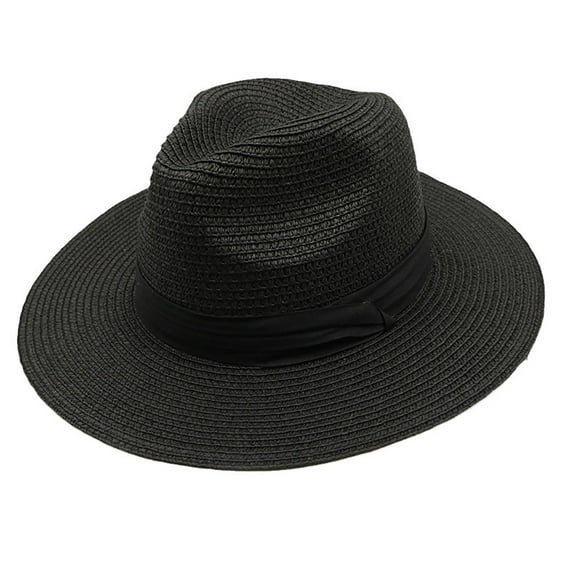 WTXUE Fedora Hat Wide Brim Hat Womens Mens Wide Brim Panama Hat Fedora Summer Beach Sun Hat Upf Hat for Women Panama Hat Cooling Hat Belt Buckle Hat Black One Size