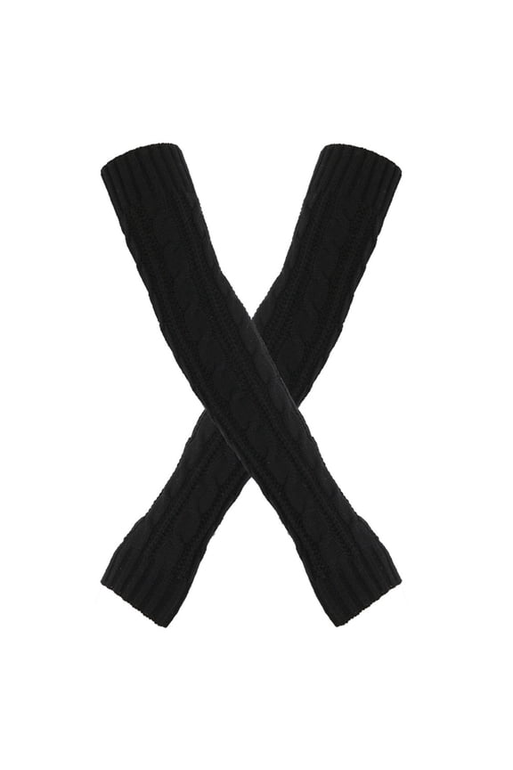 Fingerless Gloves, Arm Warmers Wool Thickened Warm Long Gloves 8 Character Sleeves Autumn and Winter Fingerless Sleeves Knitted Arm Sleeves, Black
