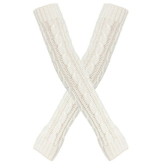WTXUE Fingerless Gloves, Arm Warmers Wool Thickened Warm Long Gloves 8 Character Sleeves Autumn and Winter Fingerless Sleeves Knitted Arm Sleeves, White