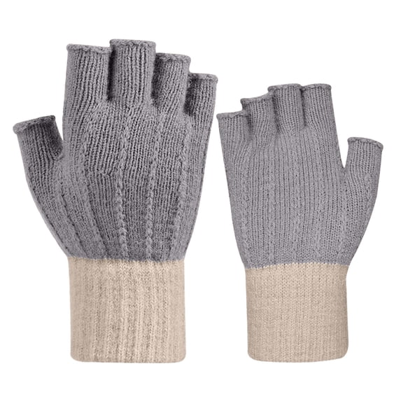 WTXUE Fingerless Gloves, Autumn and Winter Knitted Woolen Mens and Womens Half Finger Warm Gloves Solid Color Leaky Finger Gloves, 3# C