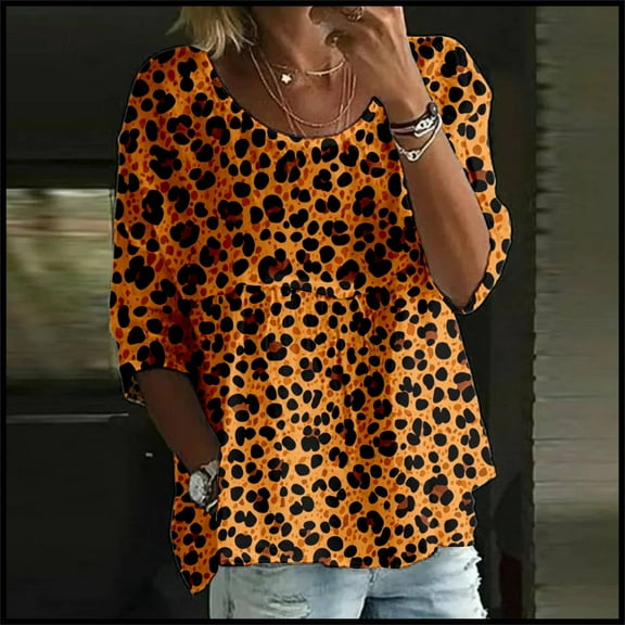 WTXUE Flowy Tops Tunic Top Floral Print T Shirt Round Neck Shirt 3/10 Sleeved Blouses Fancy Blouses Fitted Tops Women Blouses Basic Tees Fitted Blouses Orange 4Xl