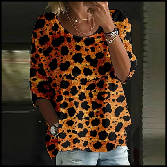 WTXUE Flowy Tops Tunic Top Floral Print T Shirt Round Neck Shirt 3/4 Sleeved Blouses Womens Shirts Trendy Peasant Blouses Trendy Tops Fitted T Shirts Lightweight Blouses Beach Tops Black S