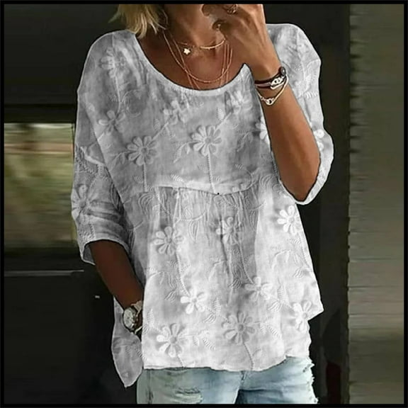 WTXUE Flowy Tops Tunic Top Solid Color T Shirt Round Neck Shirt 3/19 Sleeved Blouses Workout Tops Trendy Tops Lightweight Shirts Work Tops Lightweight Shirts Womens Shirts Trendy White 3Xl