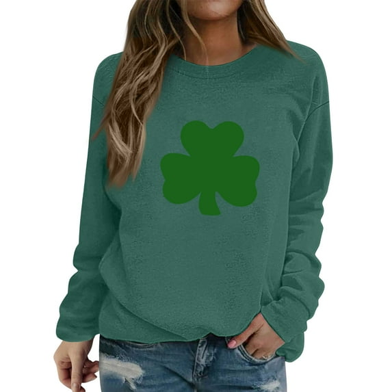 WTXUE Funny Sweatshirts Long Sleeve Sweatshirts Crewneck Pullover Tops Graphic Sweatshirts Saint Patricks Day Outfit Dressy Casual Tops Irish Loose Sweatshirts Work Tops Blackish Green Xxl