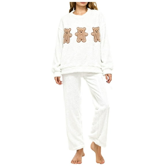 WTXUE Fuzzy Fleece Pajamas Set for Women Winter Coral Fleece Pajama Set Soft Nightwear Thickened Flannel Loungewear Warm Sleepwear for Cold Weather Grey M