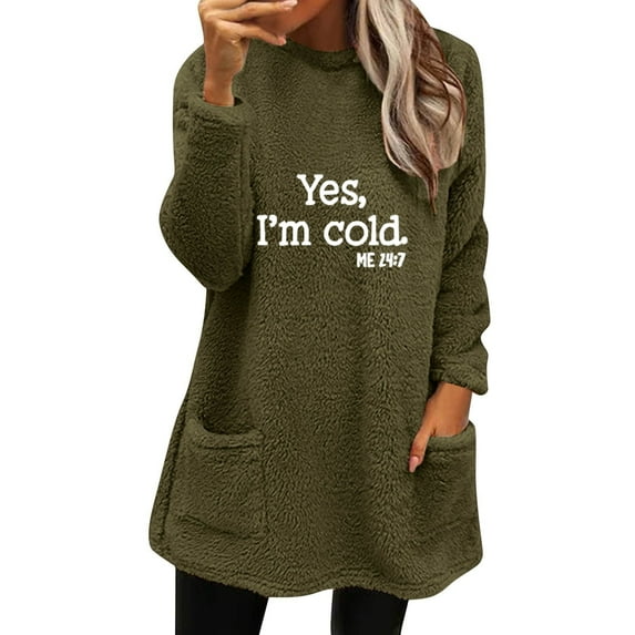 WTXUE Fuzzy Sherpa Sweatshirt for Women Long Sleeve Round Neck Tunic Top with Pockets Casual Loose Fit Pullover for Fall & Winter Pullover Sweatshirt Warm Sweatshirt Fall Sweatshirt Green S