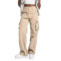 WTXUE Girls Cargo Pants, Pantalones De Mujer Women's Autumn And Winter Casual Versatile High Waist Workwear Pants, Full-Length, Beige