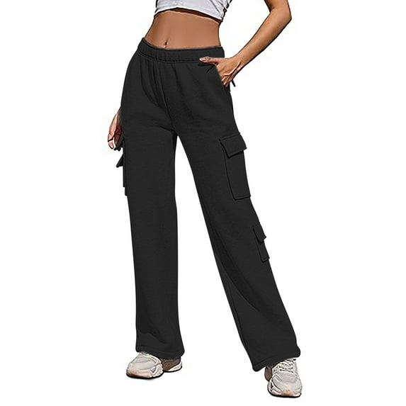 WTXUE Girls Cargo Pants, Scrub Pants Pants for Women Casual Gradient Print Bottom Sweatpants Pockets Waisted Sporty Gym Athletic Fit Jogger Pants Trousers, Pantalones De Mujer, 5-Black
