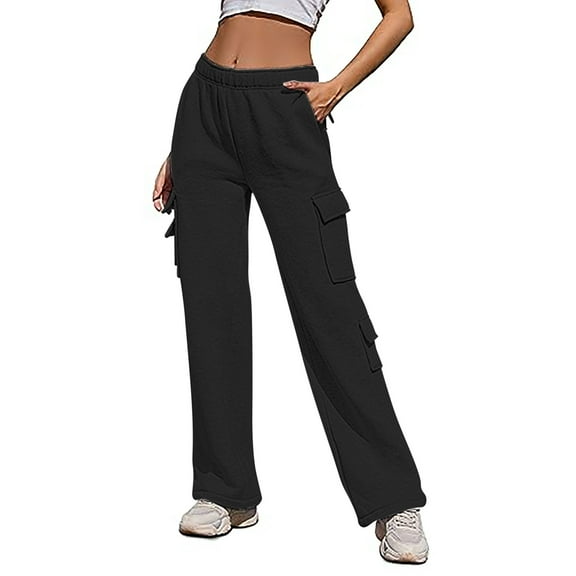 WTXUE Girls Cargo Pants, Scrub Pants Pants for Women Casual Gradient Print Bottom Sweatpants Pockets Waisted Sporty Gym Athletic Fit Jogger Pants Trousers, Pantalones De Mujer, 5-Black