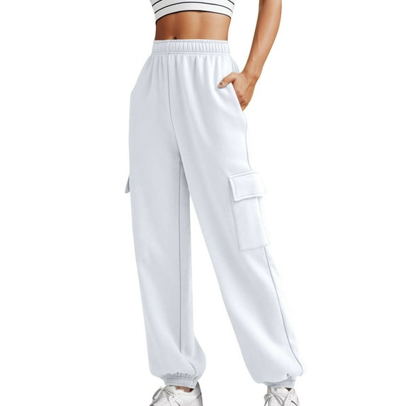 WTXUE Girls Cargo Pants, Scrub Pants Women's Loose Cargo Pants Retro Multi Pocket Low Waist Drawstring Pig Nose Buckle Slim, Scrub Pants Pantalones De Mujer, White