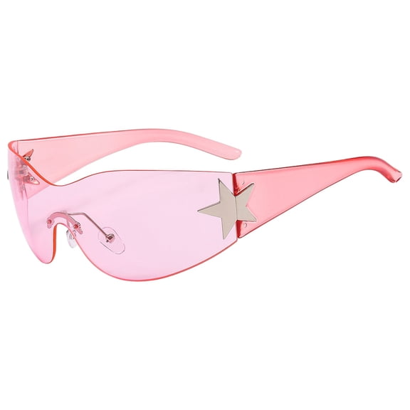 WTXUE Glasses, Fashion Men Women Star Wrap Around Sunglasses Cycling Rimless Futuristic Sunglasses, Pink