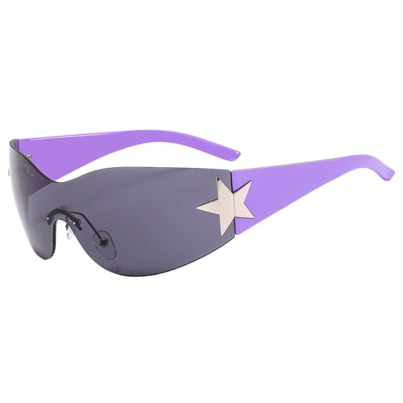 WTXUE Glasses, Fashion Men Women Star Wrap Around Sunglasses Cycling Rimless Futuristic Sunglasses, Purple