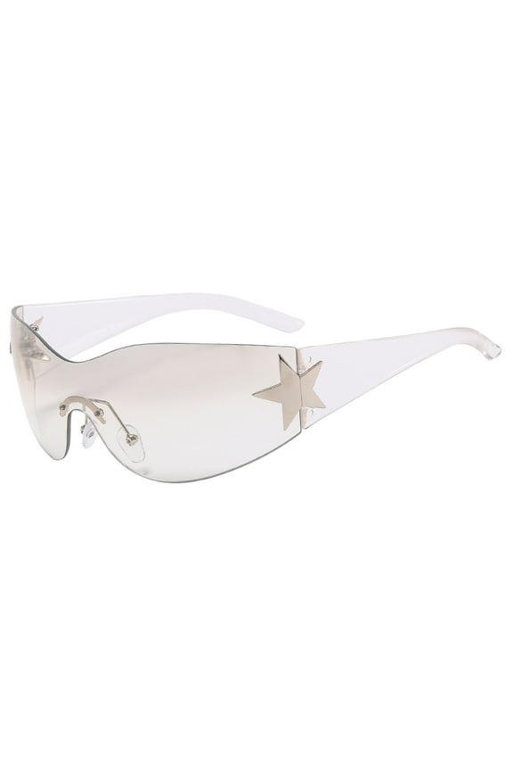 Glasses, Fashion Men Women Star Wrap Around Sunglasses Cycling Rimless Futuristic Sunglasses, White
