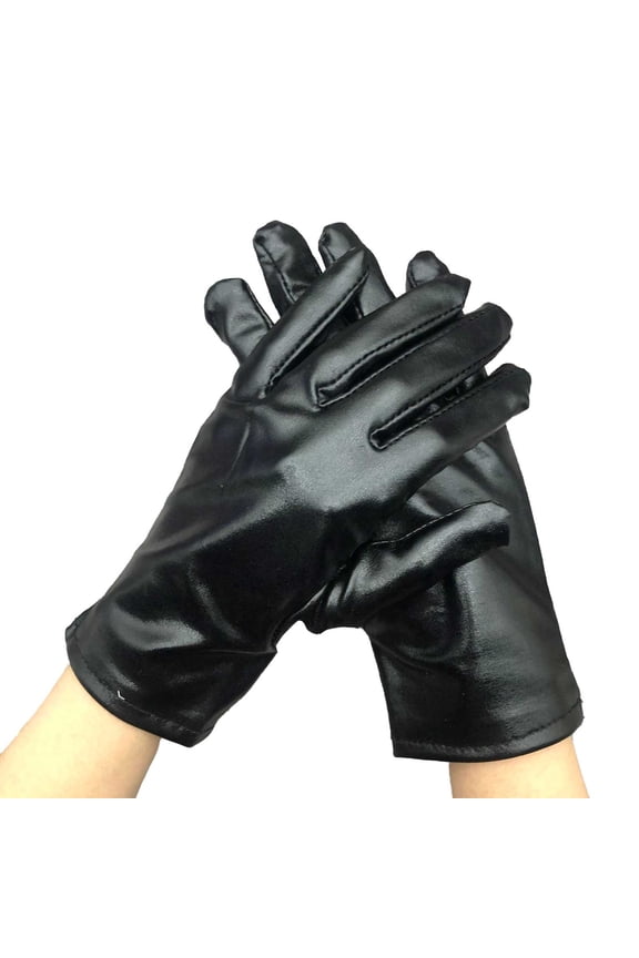 Gloves Mittens Adult Unisex Shiny Short Metallic Spandex Gloves Costume Hand Accessories Black One Size