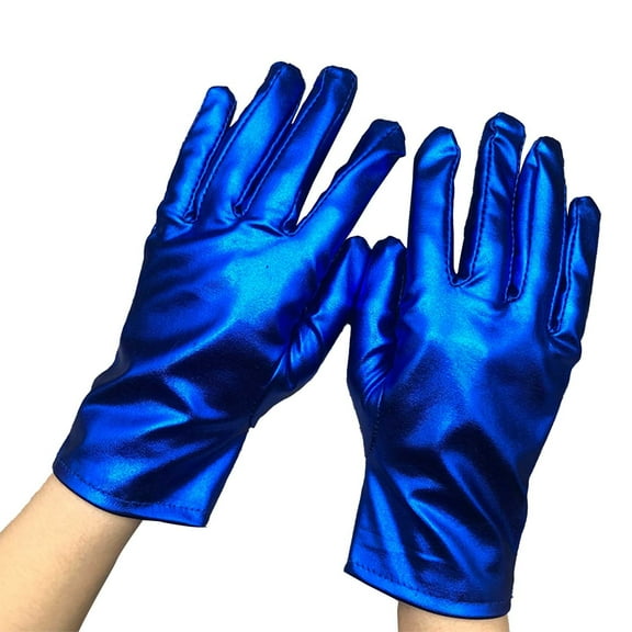 WTXUE Gloves Mittens Adult Unisex Shiny Short Metallic Spandex Gloves Costume Hand Accessories Blue One Size