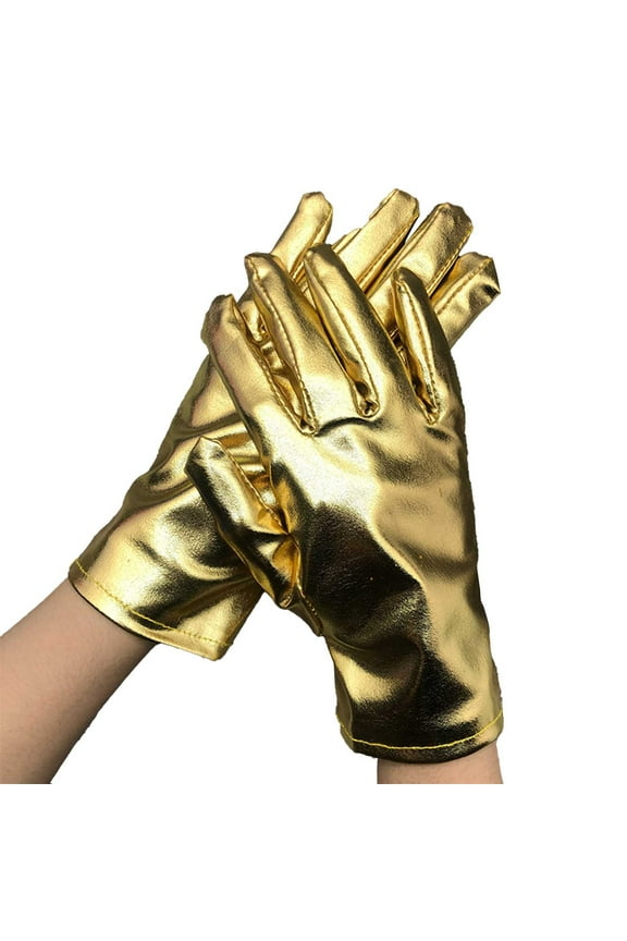 Gloves Mittens Adult Unisex Shiny Short Metallic Spandex Gloves Costume Hand Accessories Gold One Size