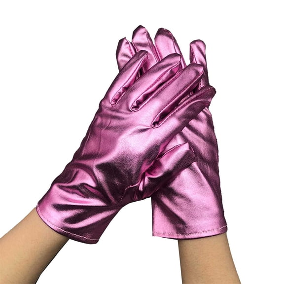 WTXUE Gloves Mittens Adult Unisex Shiny Short Metallic Spandex Gloves Costume Hand Accessories Pink One Size
